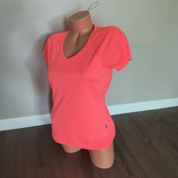 RBX Women's Neon Orange Active Wear Eyelet Short Sleeve Shirt Size Small - Picture 2 of 6